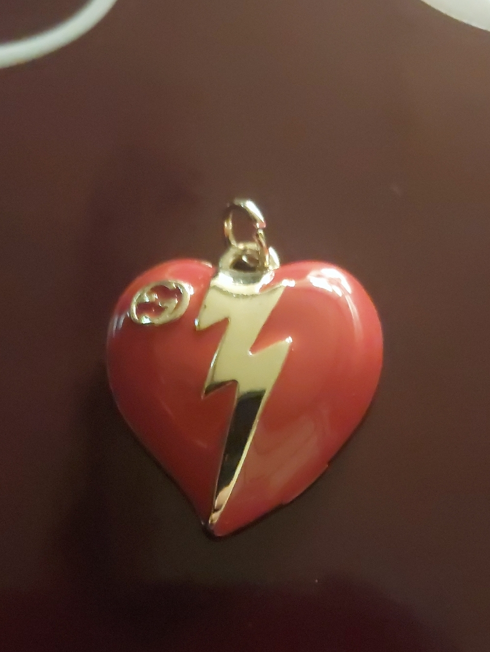 Gucci Gold Lightning Heart Pendant Charm in Red